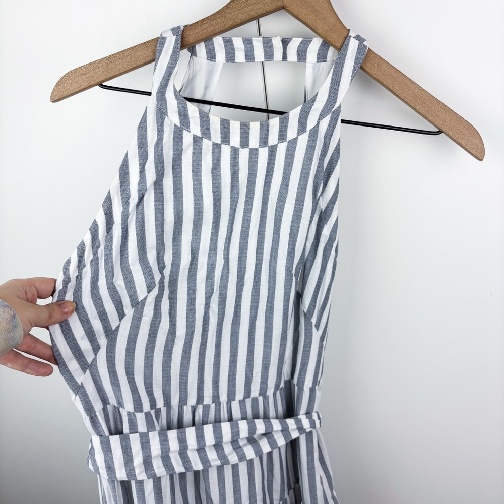 Eliza J Striped Tassel Trim Maxi Dress Cotton Tiered Sleeveless Resort Grey - Picture 3 of 11